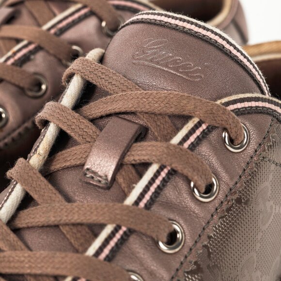 Gucci New Mauve GG Imprime & Miro Soft Metallic Leather Sneakers - Picture 7 of 12